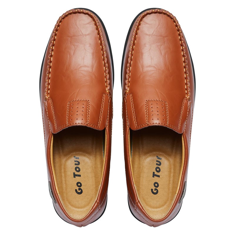 Go Tour Men's Premium Genuine Leather Casual Slip on Loafers Breathable Driving Shoes Fashion Slipper A Brown 12/49 - Image 2